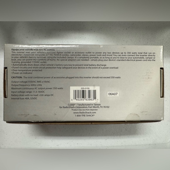 Radio Shack 350 Watt DC to AC Power Inverter Equips your vehicle w/ 2 AC Outlets - Picture 8 of 8